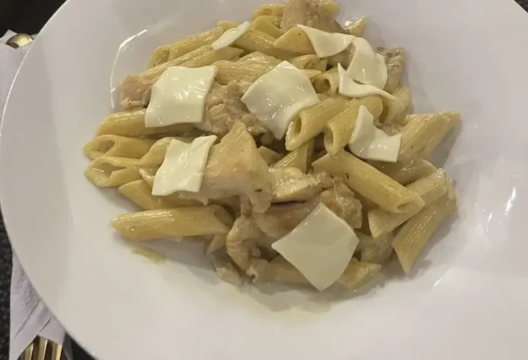 Fotografía ilustrativa de Pasta Alfredo con pollo en una olla
